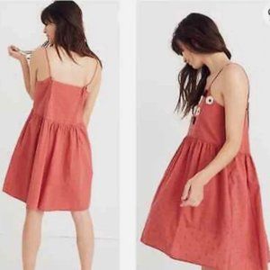 Madewell Cotton Dark Coral Spaghetti Strap Mini Dress with Floral Appliqués